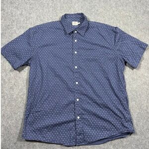 Faherty Mens XL Navy Blue Geometric Diamond Print Short Sleeve Button Shirt